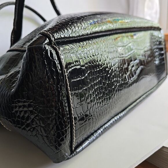 LIZ CLAIBORNE Embossed Faux Crocodile Black Purse Tote Shoulder Bag 14x10x5 EUC - Picture 7 of 15